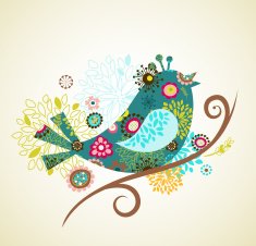 Floral background with bird - greeting card