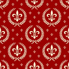 Neoclassical seamless textile pattern with laurel wreath in red