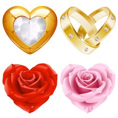 Shape of heart set 4 Golden jewellery and roses