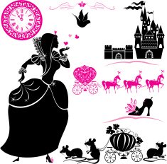 Fairytale Set - silhouettes of Cinderella Pumpkin carriage with mouses