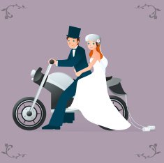 Newlywed Biker bride and groom on Motorcycle