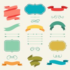 Set of romantic arrows ribbons and labels in retro style N2