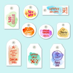 Summer Watercolor shopping tags labels and icons