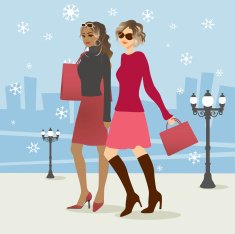 Two Attractive Women Doing Christmas Shopping