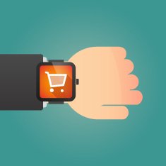 Smart watch icon with a shopping cart