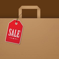 Brown paper bag with red sale tag