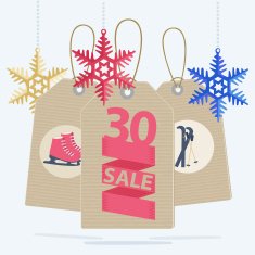 Sale labels for a Christmas sport sale