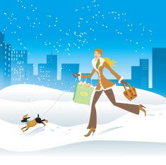 Blond girl shopping during winter