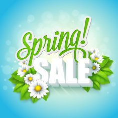 Caption discount surrounded by spring flowers Vector illustration
