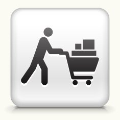 Square Button with Stick Figure Shopping