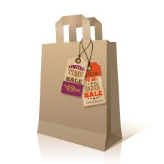 Paper shopping bag with promotion tags
