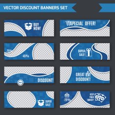 Discount banners blue set