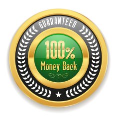 Green money back button with gold border