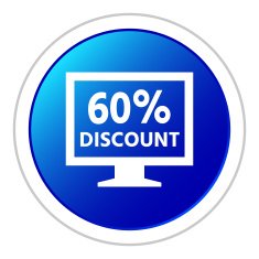 Computer Monitor icon on a round button - StickerSeries N112