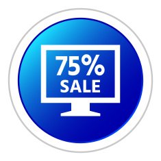 Computer Monitor icon on a round button - StickerSeries N123