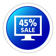 Computer Monitor icon on a round button - StickerSeries N126