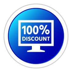 Computer Monitor icon on a round button - StickerSeries N138