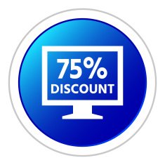 Computer Monitor icon on a round button - StickerSeries N142