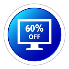 Computer Monitor icon on a round button - StickerSeries N159