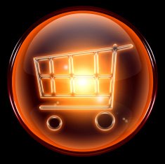 shopping cart icon isolated on black background