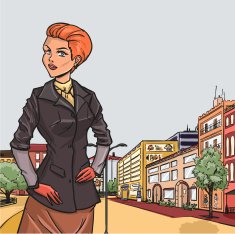 Urban panorama with elegant girl on front N2