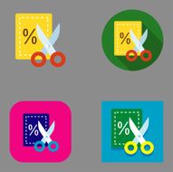Flat Coupon and Scissors icons