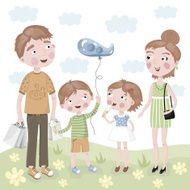 Family Shopping in vector cartoon style N2