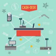 Vector Infographics checkout area in supermarket