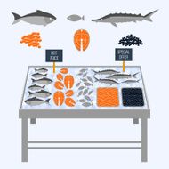 Supermarket shelves with fresh fish
