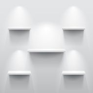 Shelves with shadow in empty white room