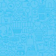 Thin Line Online Shopping Commerce Seamless Blue Pattern N2