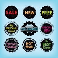 Set of black and colorful labels badges stickers