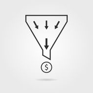 black sales funnel with coin and shadow
