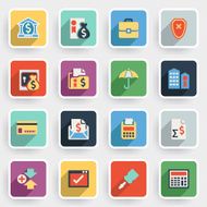 Banking modern flat icons with color buttons on gray background N2