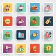 Commerce modern flat icons with color buttons on gray background N2