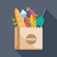 Paper bag with food flat illustration concept
