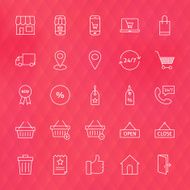 E-commerce and Finance Line Icons Set over Polygonal Blurred Background