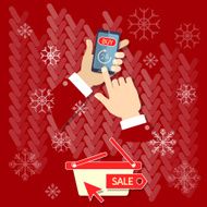 Christmas shopping men hand holding modern mobile phone N2
