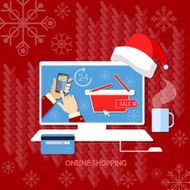 Christmas shopping santa hat hands using smart phone concept N2