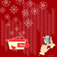 Christmas shopping snowflakes on red hands using smart phone N2