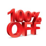 Hundred percent off Promotional discount on white background