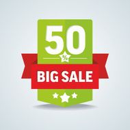 Big sale 50 percent badge with red ribbon N2