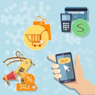 Hand of business man touching smartphone with online shop N2