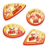 Vector set of colored brightly badges with hand gesture symbols N2