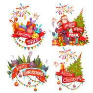 Merry Christmas banner set with Santa Claus ribbon and pine N2