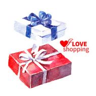 Watercolor painting gift box with bow Vector illustration Holi
