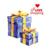 Watercolor painting gift box with bow Vector illustration