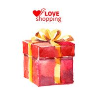 Watercolor painting gift box with bow Vector illustration N2