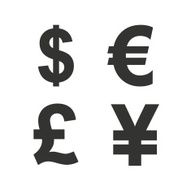 Dollar Euro Pound and Yen currency icons N5