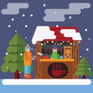 Christmas market Vector flat illustration